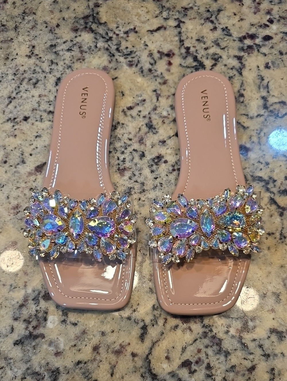 VENUS Blush Pink Jeweled Slide Sandals - NWOB